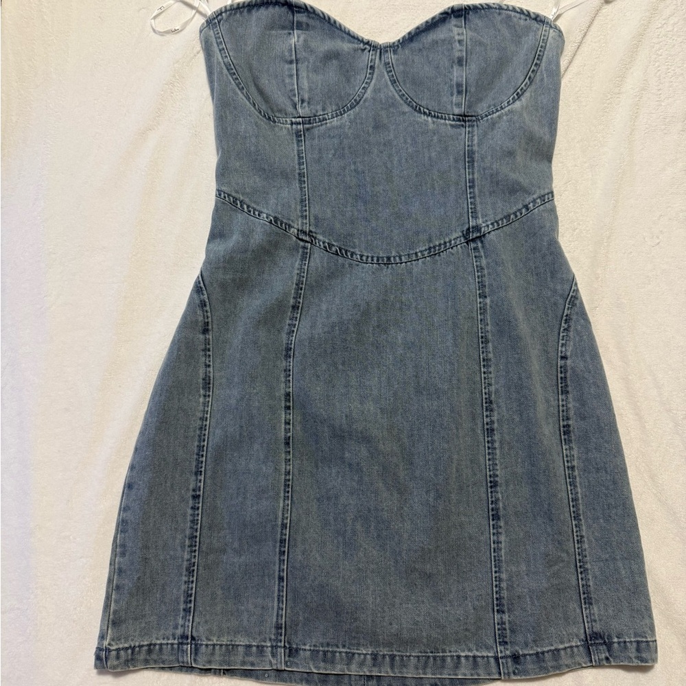 Lulu's Light Blue Denim Strapless Mini Dress